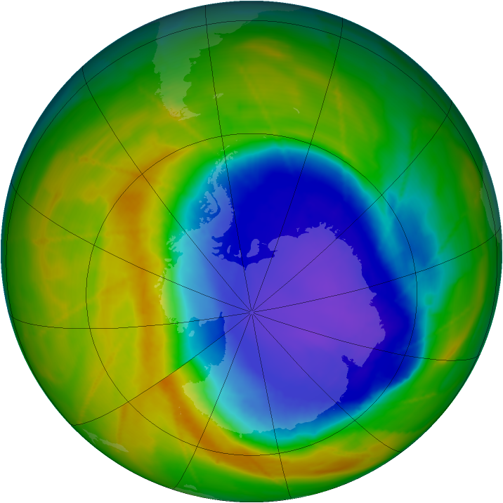 Antarctic ozone map for 26 October 2009